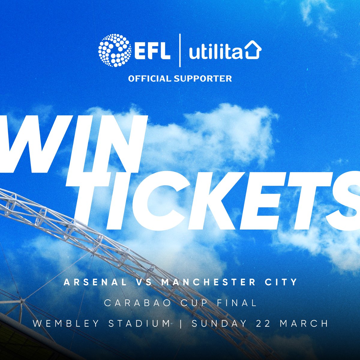 🚨 𝐖𝐈𝐍 𝐂𝐚𝐫𝐚𝐛𝐚𝐨 𝐂𝐮𝐩 𝐅𝐢𝐧𝐚𝐥 𝐭𝐢𝐜𝐤𝐞𝐭𝐬! 🚨

As official supporter of the <a href="/EFL/">EFL</a>, we are giving away two pairs of tickets for the Carabao Cup Final – with one pair up for grabs in the Arsenal end, and another in the Manchester City end! ❤️ 🩵

To enter:
✔️ Follow