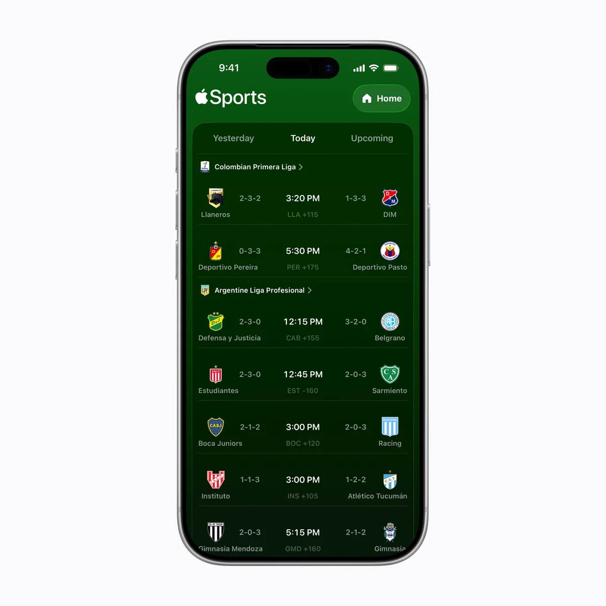 iPhone 17 Pro displaying the Apple Sports app with today’s schedule listed.