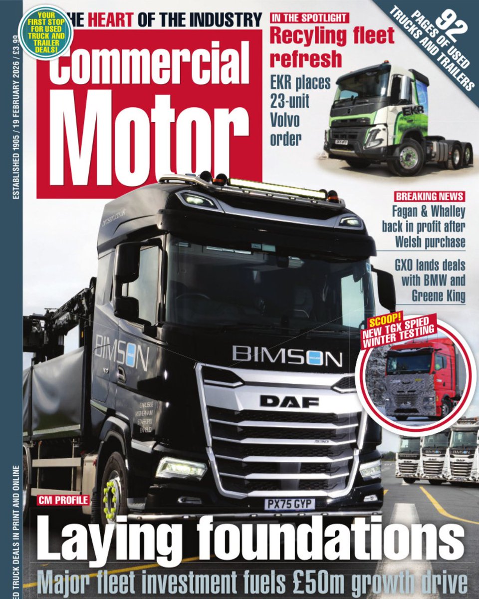 DAFTrucksUK's tweet photo. Featured on the front cover of the latest @Comm_Motor is one of the all-black #DAF XGs from Bimson Haulage 😎
The article highlights the company’s major fleet renewal programme, featuring over 20 new DAF #XG #drawbar units.
🗞️ Pick up a copy to read the full story https://t.co/ooAljEX8sU