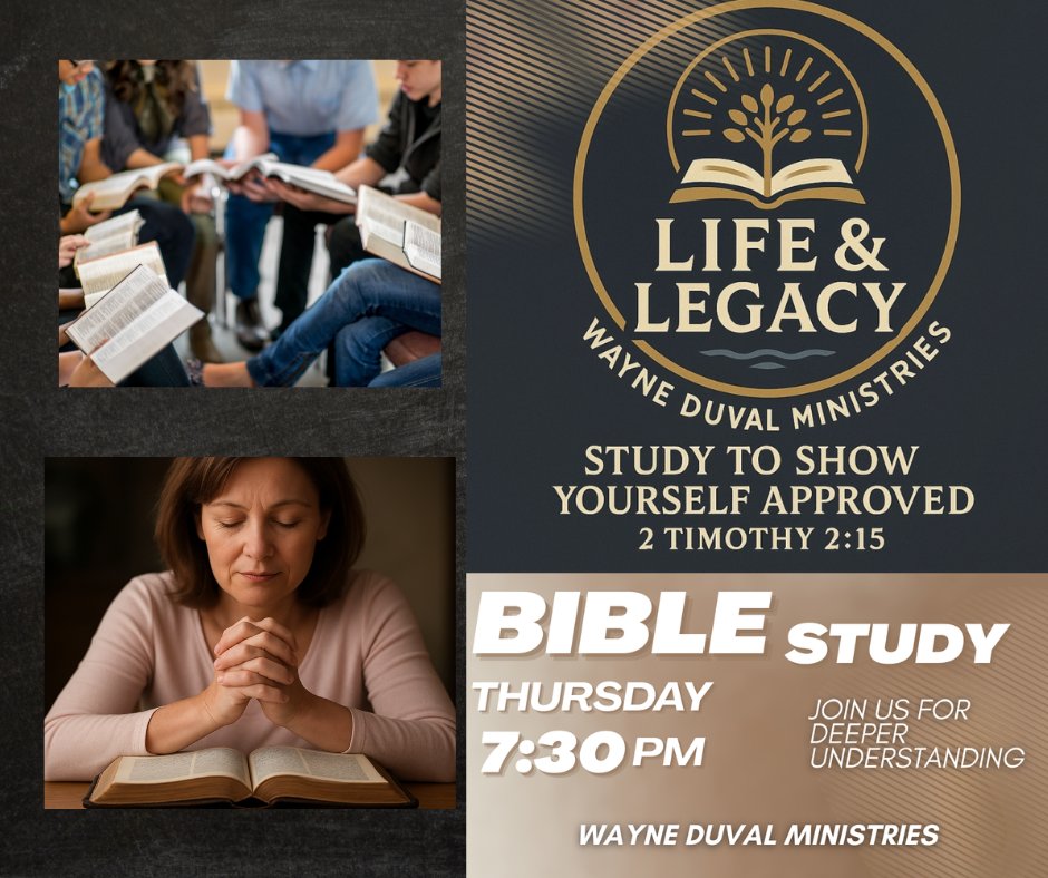 WayneMDuval's tweet image. ❤️ Life &amp;amp; Legacy Bible School – One Week Study

Join us for a powerful one-week journey into the heart of God as we explore “Rooted in the Love of God.”

#LifeAndLegacy #RootedInLove#WayneDuvalMinistries #LegacyBuilders #ChristianLeadership #BibleStudy