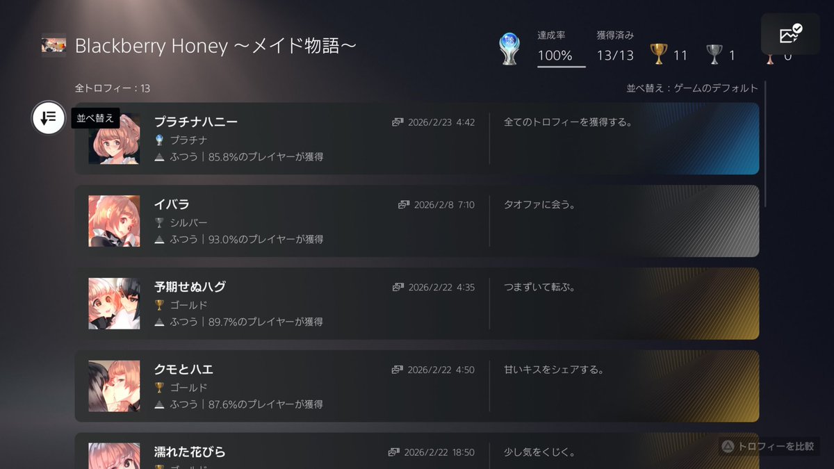 ps_tora's tweet photo. #PlayStationTrophy
#PS4Share #PS5Share

プラチナ456、457個目
Blackberry Honey 〜メイド物語〜 トロコン！

ある屋敷で給仕するメイドたちの話。
屋敷の娘がわがまますぎでストレス溜まった。百合の方面にもいくので好き嫌いは分かれるかも。自分はあまりささらなかったかな？ストアの評価はいい！ https://t.co/FSciFd8Adn