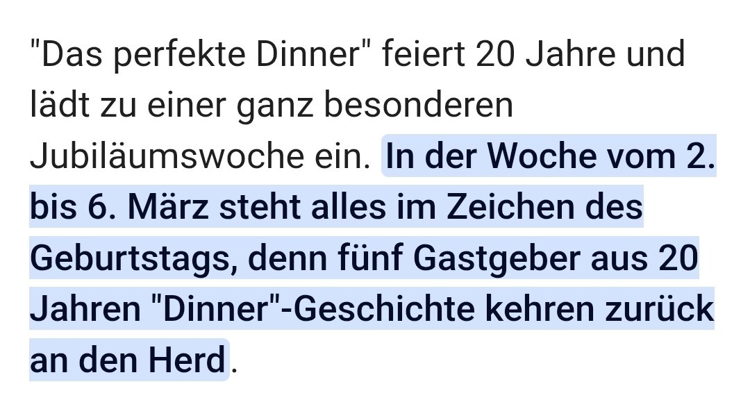 Dinnies, stellt schon mal den Champagner kalt! Nächste Woche #dasperfektedinner - 20 Jahre - Jubiläumsspecial! 🥳