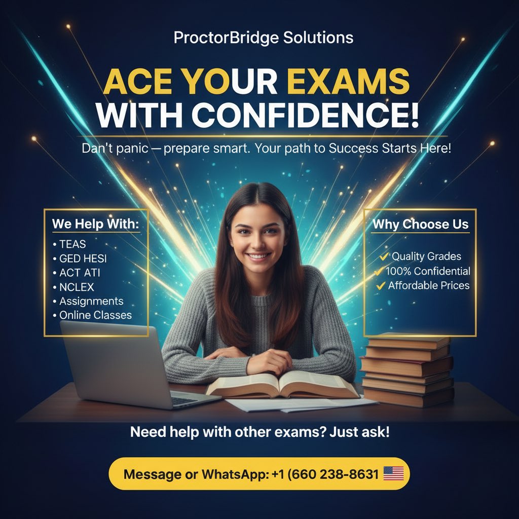 ProctorBridge's tweet photo. Why struggle alone? We offer expert help for exams, essays, and classes — delivering quality grades you can trust. Confidential • Affordable • Reliable Message or WhatsApp: +1 (660) 238‑8631 https://t.co/MFoRiqKpWE