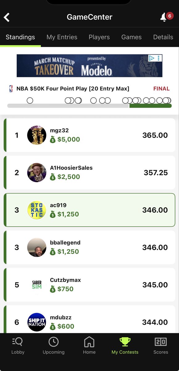 ac988's tweet photo. Almost forgot to post this. I won the mini max last Thursday and tied for third in the $1 20 max on Friday. Thanks to the tools @Stokastic @StokasticHOF  and thanks for all of the content @JoshEngleman @gehrenbergdfs @EricLindquist https://t.co/gkgfw78jVh