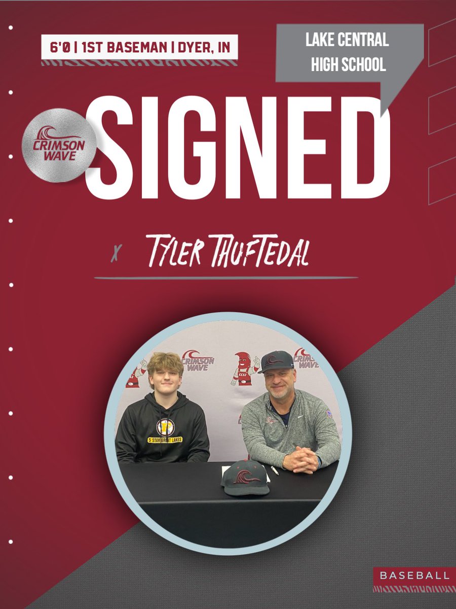 CCSJAthletics's tweet photo. The CCSJ Baseball program have signed first baseman Tyler Thuftedal for the upcoming 2026-27 season.

Welcome to the Wave Tyler! 🌊

📰 https://t.co/zvpeAFkm72 https://t.co/jvsdo0KSr9