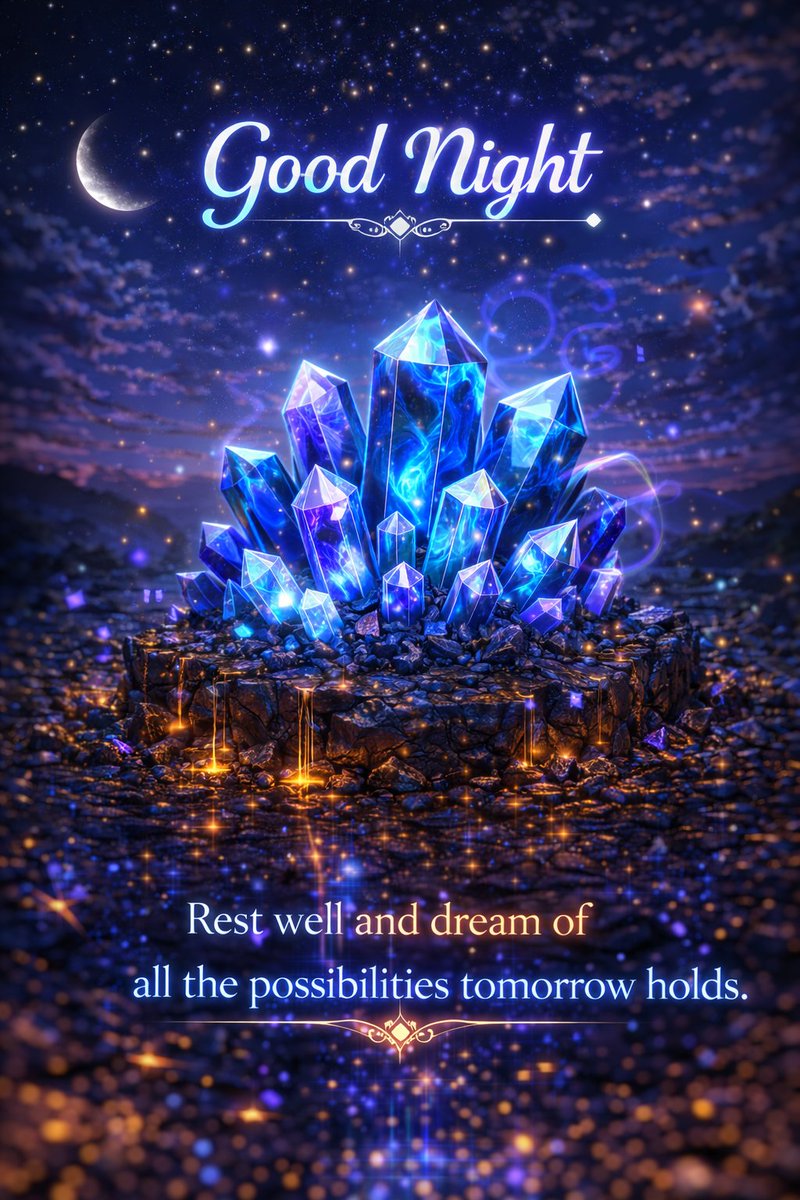 Good Night ☾⋆⁺₊✧
Crystals humming with lunar energy, stars singing lullabies—
rest now, dream vast, and rise to claim every shimmering tomorrow.
Infinite peace to you. 🌙 ✨