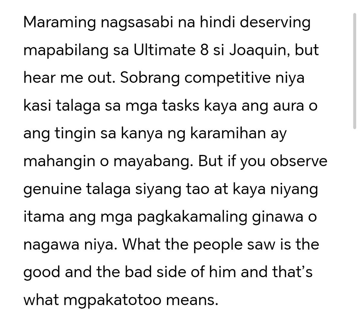 143_realchacha's tweet photo. This is my own thought walang pakialamanan if it hits you, it hits you.

Naka-SS lang hindi kase kaya ung words here e and ung iba sa comment section ko na ilalagay limited lang kase ung pictures here 🙄 

#Pbbtapatan #JoaquinArce https://t.co/68qnfGpuOL