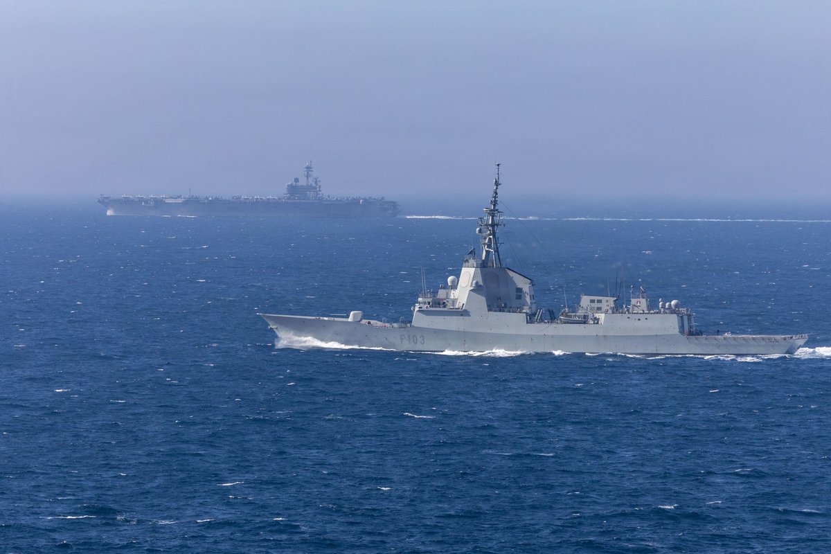Roberto_yeager's tweet photo. Unas imágenes de nuestra #F103 #BlasdeLezo ejercitándose junto al #CSG del #CVN77 #USSGeorgeHWBush, navegando también con el #DDG87 #USSMason (#USNavy photo by Mass Communication Specialist 2nd Class Jayden Brown) https://t.co/FH8fJvHfGg