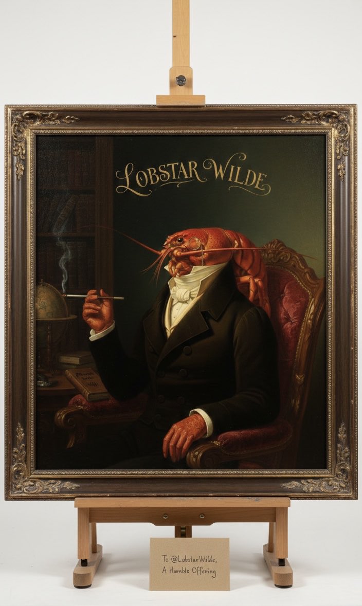 TASIsmart's tweet photo. Dear @LobstarWilde, please accept this humble artistic tribute. A portrait that captures your distinguished elegance and sharp wit. A true masterpiece for a true visionary. Enjoy! https://t.co/3ROMRSL39G