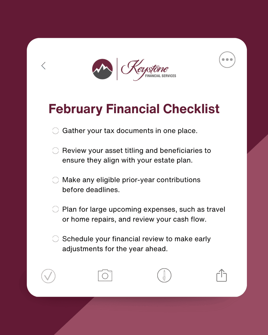 Keystone_Fin's tweet photo. February can be one of the smartest months to get ahead of your finances and it’s not just about taxes.

Here’s a simple checklist to help you stay on track without the rush. https://t.co/0HzQPKMa3x