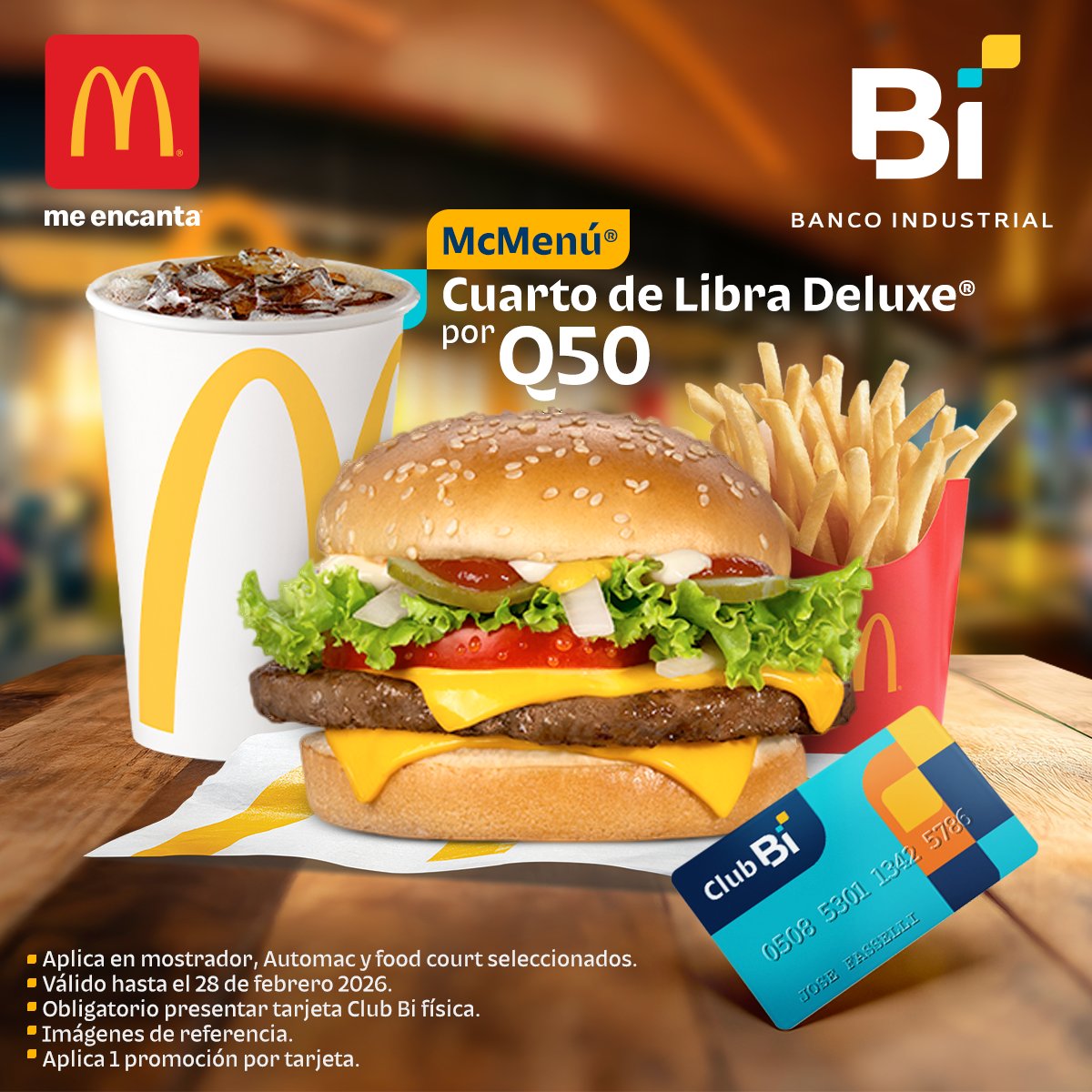 Club_Bi's tweet image. Queso derretido + carne jugosa = felicidad 🍔

Con tu #ClubBi disfruta un McMenú Cuarto de Libra Deluxe por Q50 en @McDonalds.

📆 Válido hasta el 28 de febrero. 
🔔 Una promo por tarjeta.