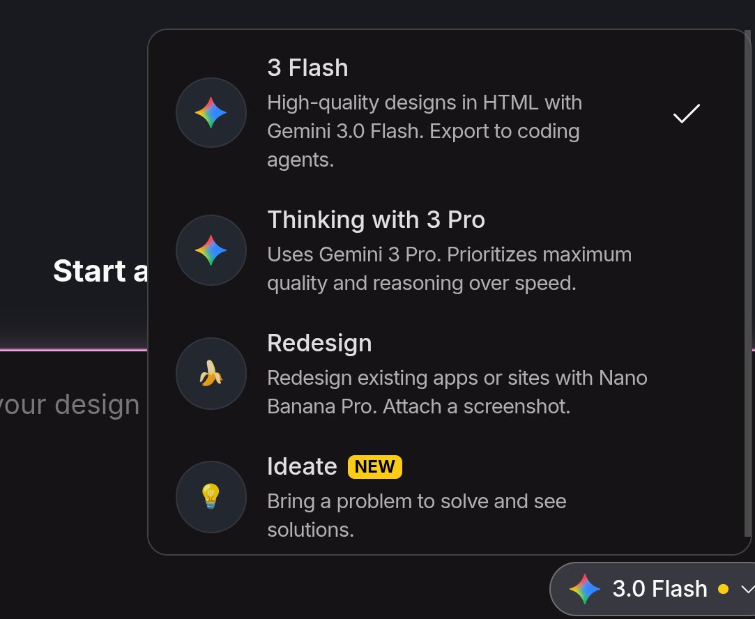 Me preguntaron mucho como obtuve estos resultados en Stitch 

La magia no viene del prompt, sino de elegir la opción "Ideate" 

En este modo la conversación con Stitch es acerca del problema que quieres resolver, y hará un documento para definir las metas, incluyendo el estilo
