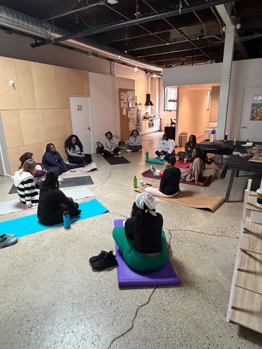 momjustice's tweet photo. Saturday we made space to breathe. 🧘🏾‍♀️✨

Mothering Justice was honored to partner with the NBDA to host a restorative yoga &amp; meditation experience at the MJ office.

In the midst of advocacy, organizing, and caregiving, we deserve moments of rest. 🌱
#BlackMaternalHealth https://t.co/ORRnI0n51P