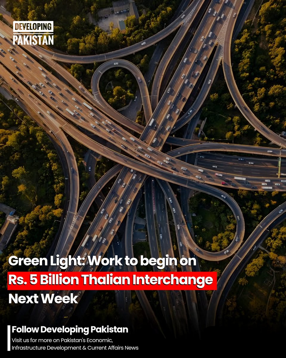 developingpak's tweet image. Work on the Rs. 5 billion #Thalian Interchange is set to kick off next week. To accommodate the latest design updates, the administration is moving forward with the acquisition of an additional 358 kanals of land near the #motorway.

Here’s what you need to know:
✅ Growth: The