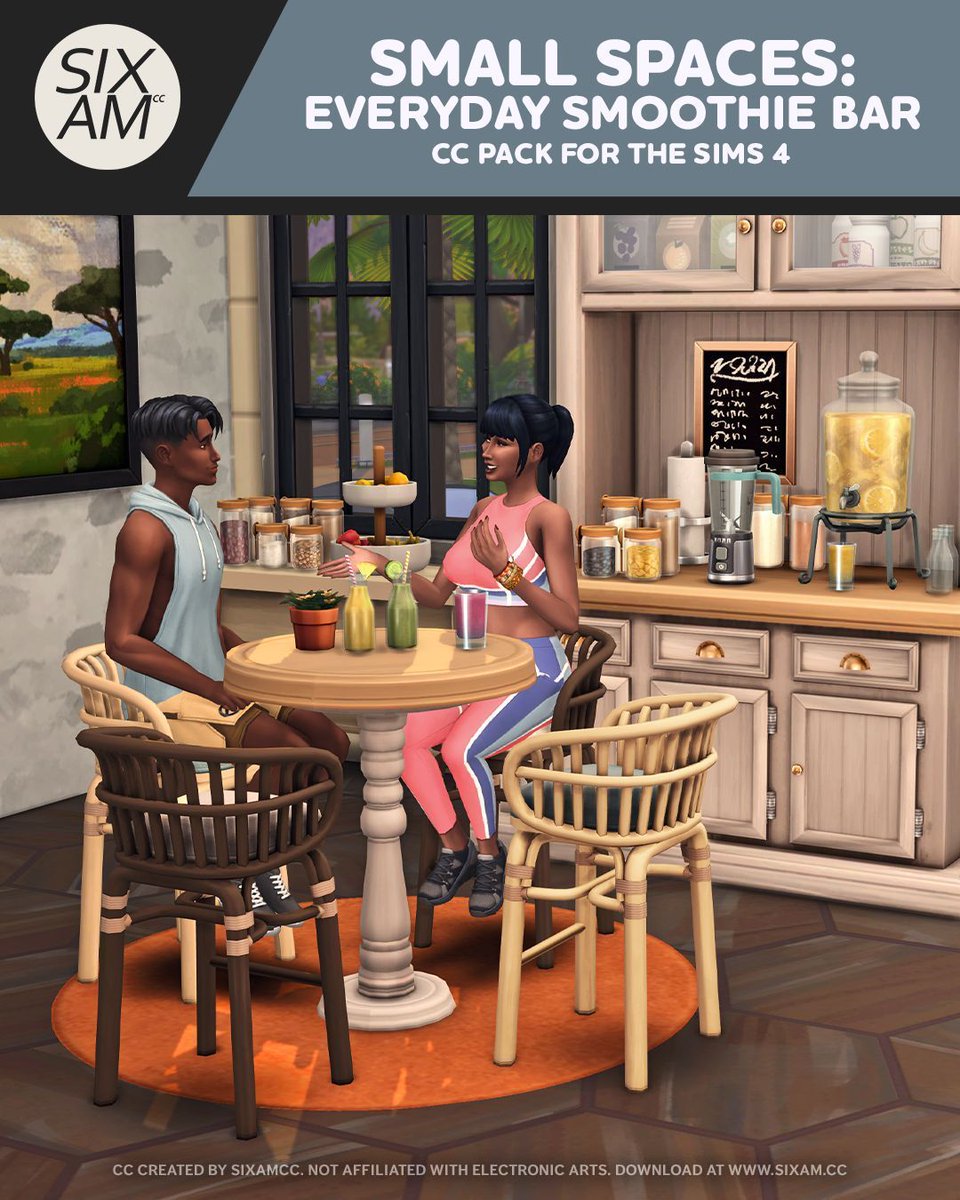 🚨 NEW FREEE CC 🚨

Small Spaces: Everyday Smoothie Bar is now available for free download. Transform unused corners into a cozy smoothie station at home, complete with 2 brand-new functional blenders! 🥤🍋🍌🍉 #Sims4CC 

FREE DOWNLOAD
▶️ Visit my website!