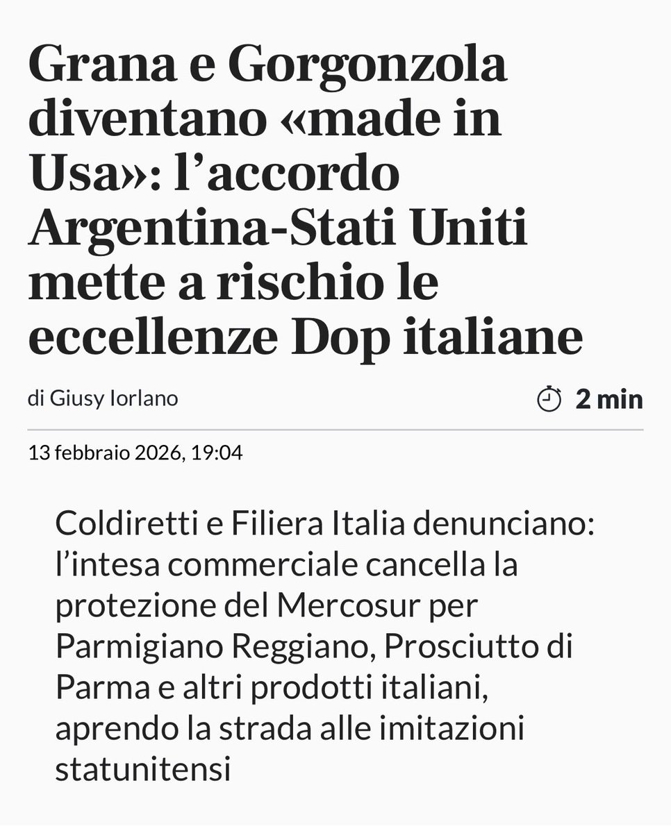 BigBukowski1's tweet photo. Hanno fatto l’accordo #Milei-#Trump per il grana e il gorgonzola prodotti negli Stati Uniti e venduti all’Argentina, bypassando chi il grana e il gorgonzola li ha inventati… no ma tutto apposto a Palazzo Chigi? https://t.co/Py2ud9OUNM