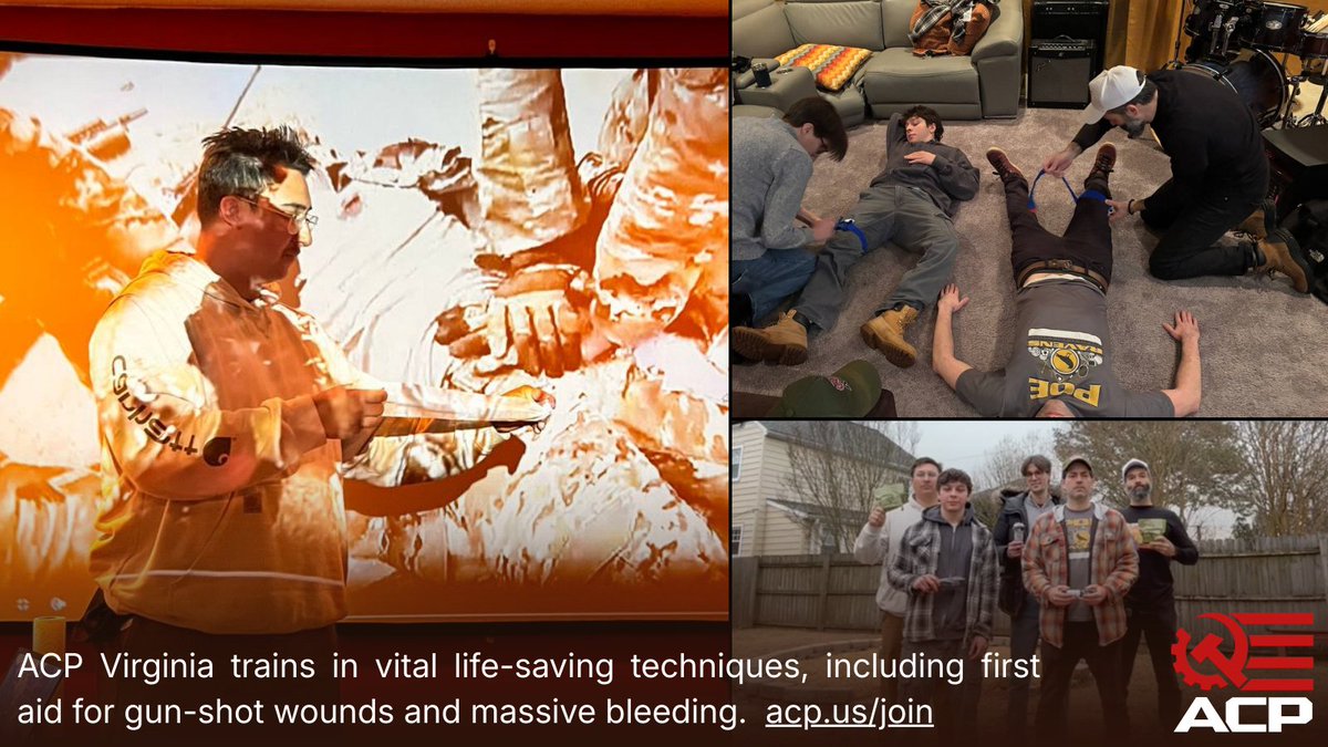 Disasters and episodes of civil unrest over the past years have shown us that the state cannot be relied upon to aid citizens in times of need. Comrades of <a href="/ACP_VA/">ACP Virginia</a> have therefore begun training in life-saving first aid including use of tourniquets, hemostatic gauze, and splints.