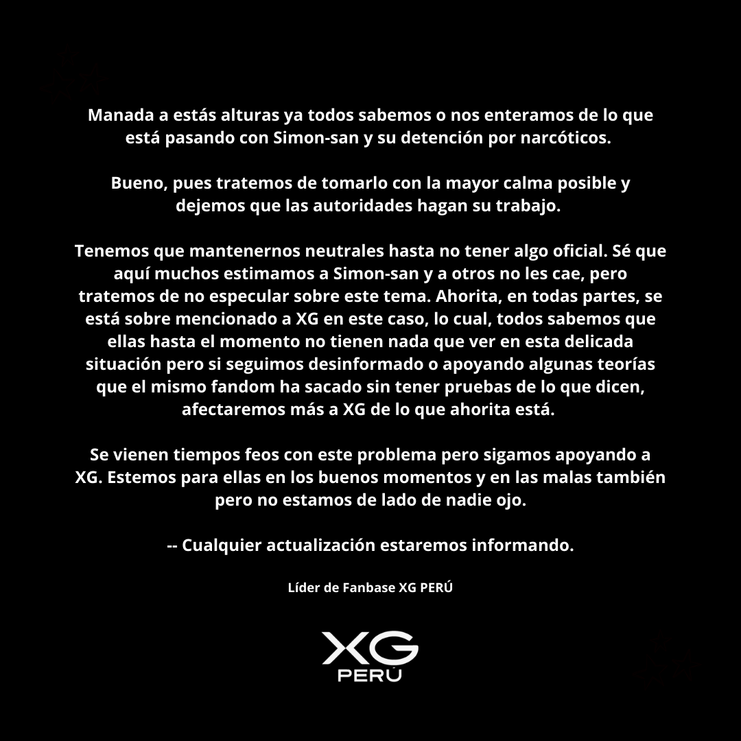 xgperu_'s tweet photo. Manada, tratemos de tomarlo con la mayor calma posible y dejemos que las autoridades hagan su trabajo.
Se vienen tiempos feos con este problema pero sigamos apoyando a XG. Estemos para ellas en los buenos momentos y en las malas también pero no estamos de lado de nadie ojo. https://t.co/Nj1D9oB0Bc