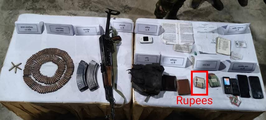 Defres360's tweet photo. Today, a terrorist was killed in a clash with the Army,and Indian currency were recovered from him.This indicates India’s active involvement in attempting to spread terrorism in 🇧🇩. Thanks to the vigilance of the Bangladesh Army, the threat was successfully tracked &amp; neutralized. https://t.co/mIVD1tkwll