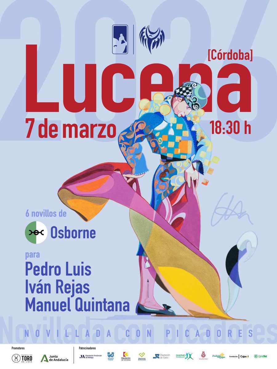 ArenasSNicasio's tweet photo. 📝 El 7 de marzo nos vemos en Lucena (Córdoba) en la primera novillada del @ctorosandalucia 

🪧 Un cartel compuesto por los 🐂 novillos de Osborne para Pedro Luis, Iván Rejas y Manuel Quintana

🎟️ Entradas ya a la venta 🔜 https://t.co/jSkeMAvzZi https://t.co/XAuvwNcv9U