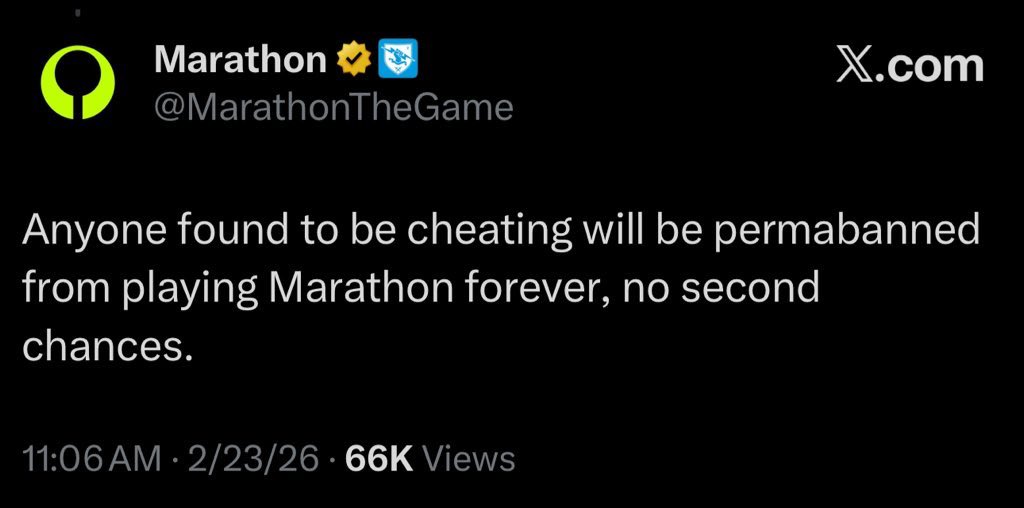 Marathon announces that they will permanently ban players “forever” the first time they are caught cheating, unlike Arc Raiders who is giving cheaters multiple chances before permanently banning them.
