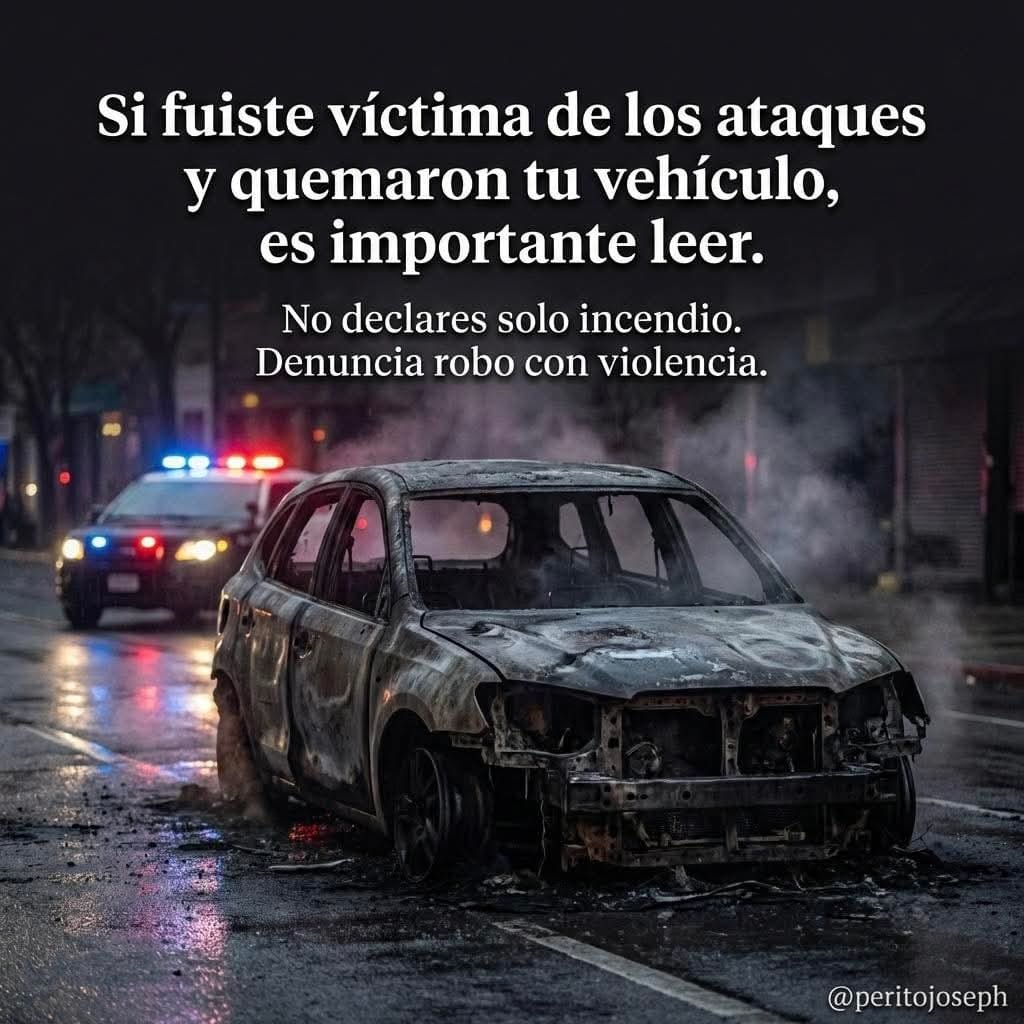 🚨 Si te quitan tu vehículo y aparece calcinado… esto te interesa.

Muchos propietarios están cometiendo un error grave al momento de hacer su reporte ante la aseguradora.

 OJO: La mayoría de las pólizas NO cubren daños por disturbios o incendios intencionales, salvo que el