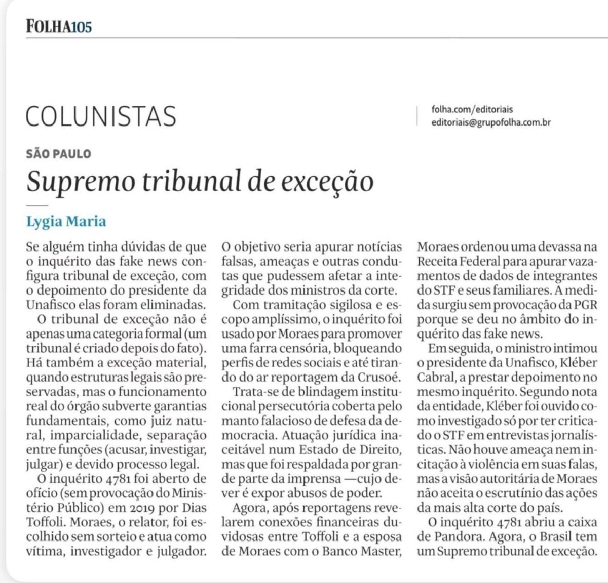 .<a href="/lygia_maria/">lygia maria</a> estava na bancada do Meio. Vou assistir, porque sempre presto atenção nos seus textos, sempre sensatos. Vi apenas um corte do que Pedro Dória disse: foi algo decepcionante tentando explicar como o azul do céu pode ser vermelho quando convém. Recomendo esse texto da