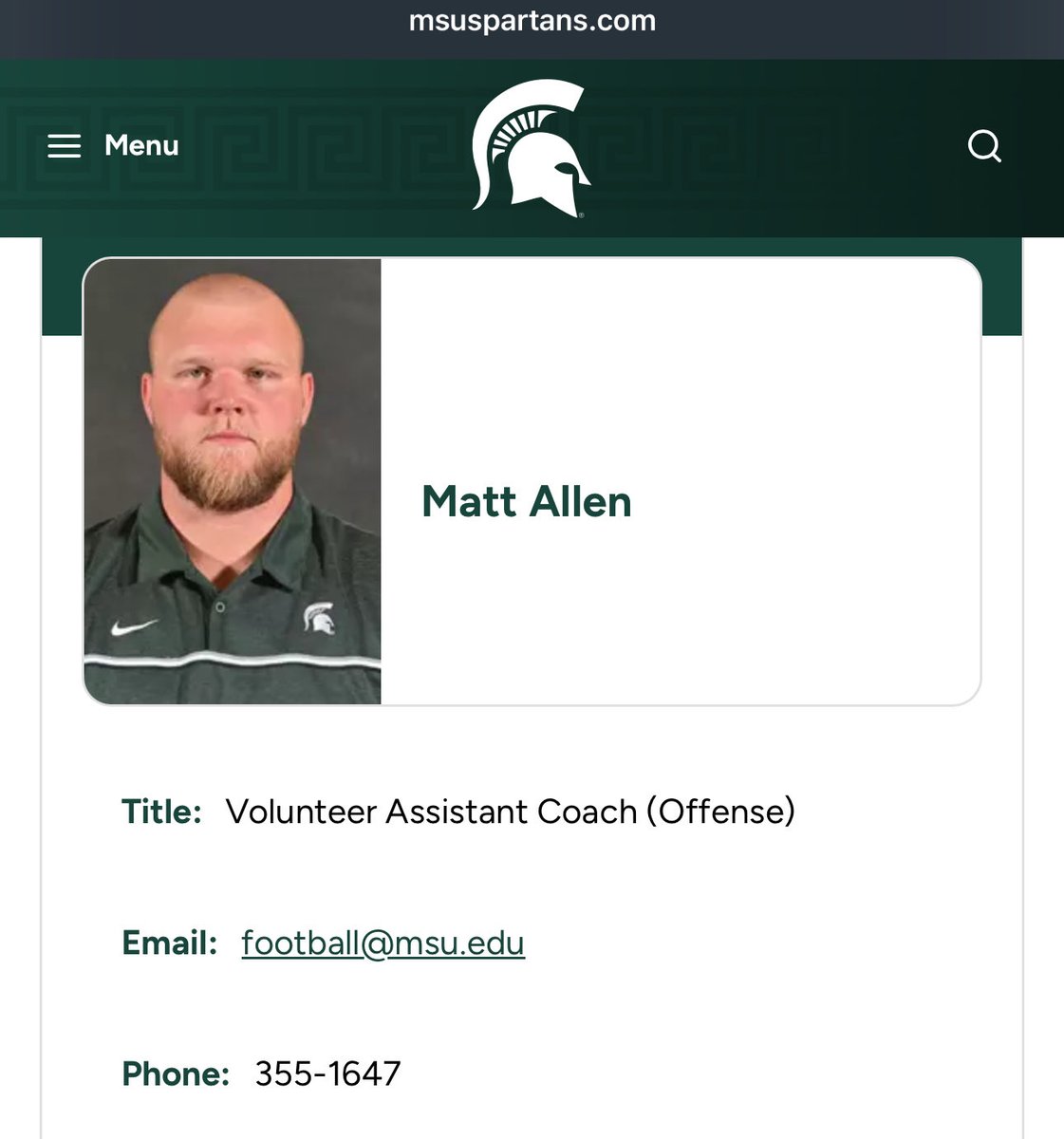 Spartan letterwinner Matt Allen has returned to the team as a coach. He graduated in 2021, going out as part of the Peach Bowl-winning squad.

The Allen family has made multiple returns to MSU, with older brother Brian returning for the first day of spring practice last season.