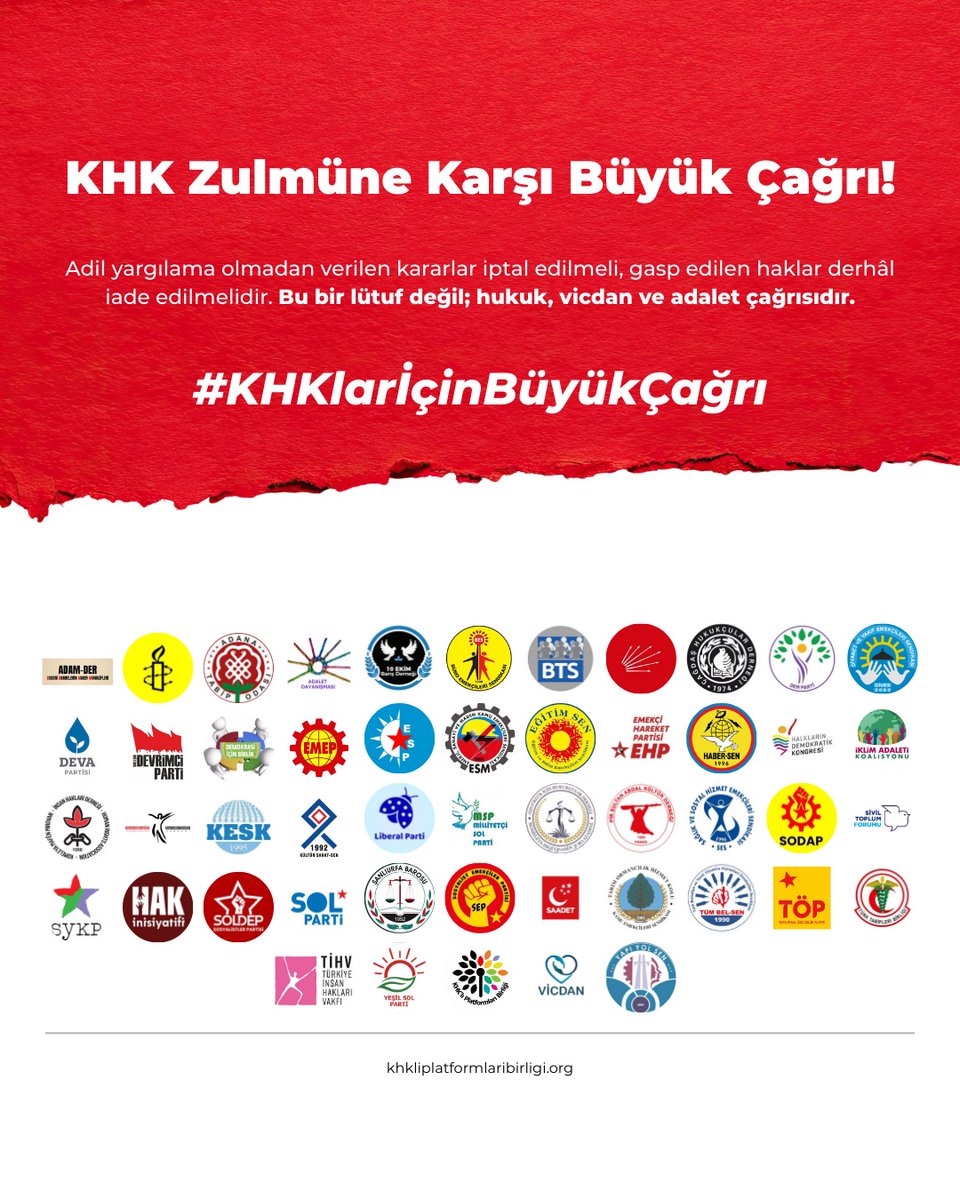 KHK'lıların %98,8 Adil yargılamadıklarını düşünüyor.

#KHKlarİçinBüyükÇağrı
