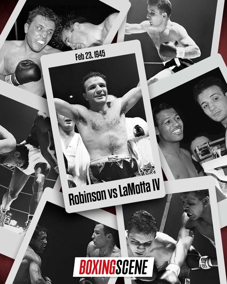 boxingscene's tweet image. On this day Feb 23, 1945 

Sugar Ray Robinson vs. Jake LaMotta IV 

Sugar Ray Robinson defeated Jake LaMotta by a 10-round unanimous decision at Madison Square Garden in their fourth professional meeting. 

#boxinghistory