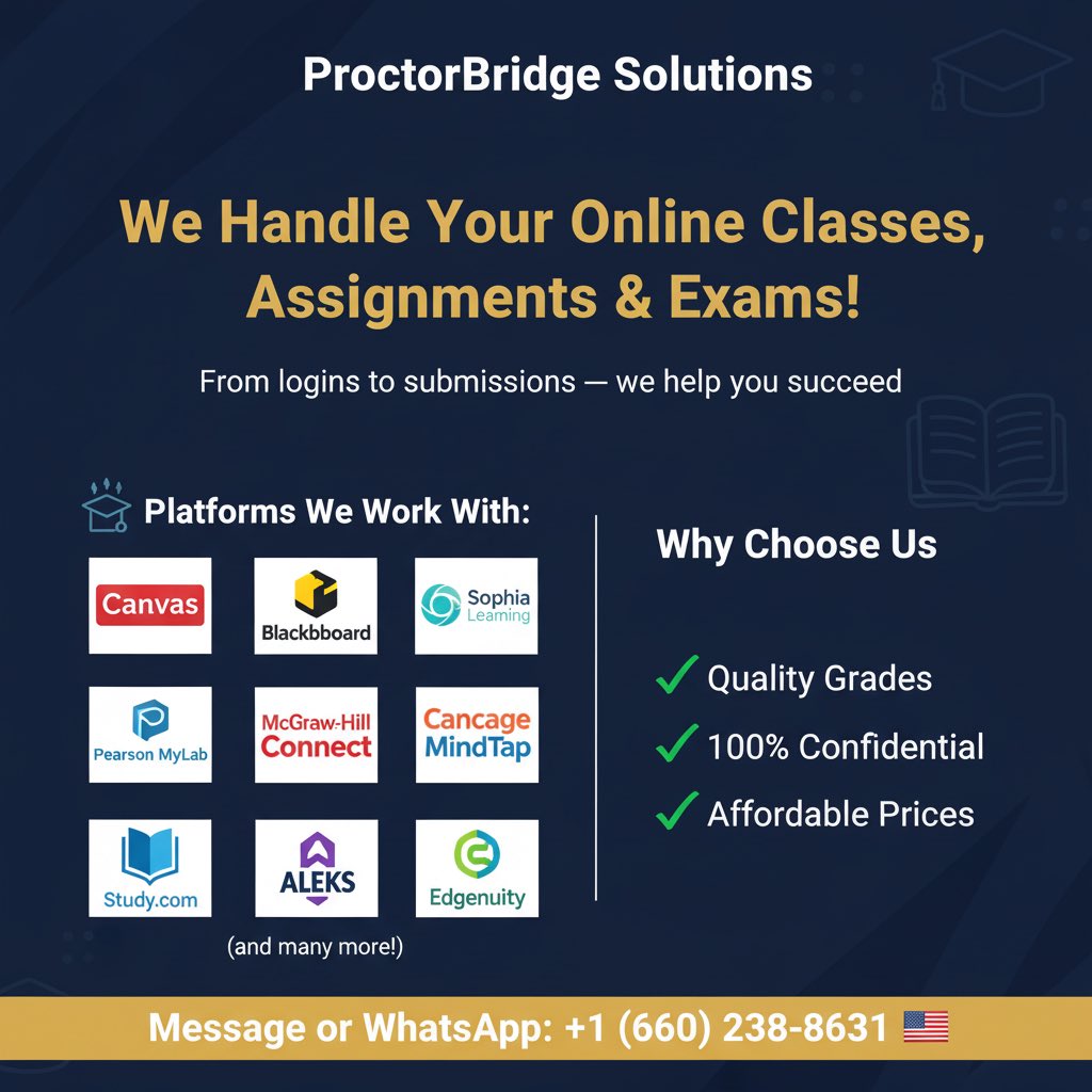 ProctorBridge's tweet photo. Online classes made easy.
We log in, complete your work, and deliver quality grades.
Message or WhatsApp: +1 (660) 238‑8631 https://t.co/qIfvBYNtlh