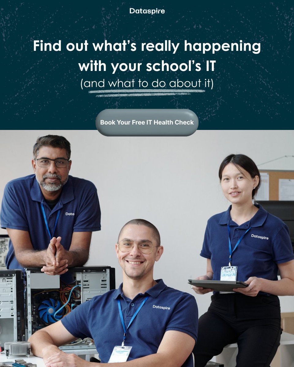 DataspireUK's tweet photo. Most schools have at least one IT problem they know they should deal with but keep putting off.

We're offering FREE IT health checks so you can find out what's actually going on and what to do about it.

Book yours today: https://t.co/Fm2mtKOa0W

#edtech #ITSupport #Schools https://t.co/UIJTunngyO