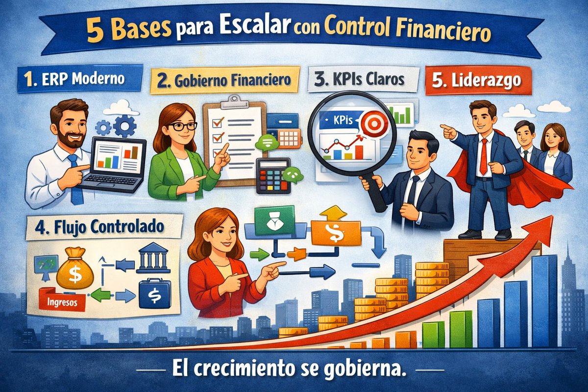 FabriConsulting's tweet photo. 🚀 5 bases para escalar con control financiero:

1️⃣ ERP moderno
2️⃣ Gobierno financiero
3️⃣ KPIs claros
4️⃣ Flujo controlado
5️⃣ Liderazgo
📊 Crecer no es vender más.
Es tener control mientras creces.
El crecimiento se gobierna.
#Finanzas #CFO #ERP #Negocios https://t.co/wEUe1ZOL2p