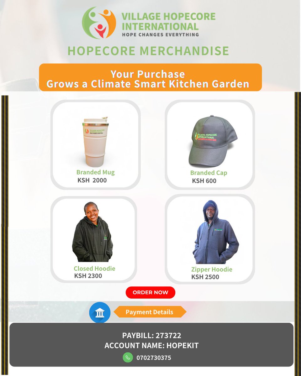 Stay Warm &amp; Do Good! The rain is here, but we’ve got you covered! Don't let the chill get to you; grab yours and stay cozy while supporting climate-smart kitchen gardens. All items are high-quality and branded with the HopeCore logo. Visit our office in Chogoria or call!