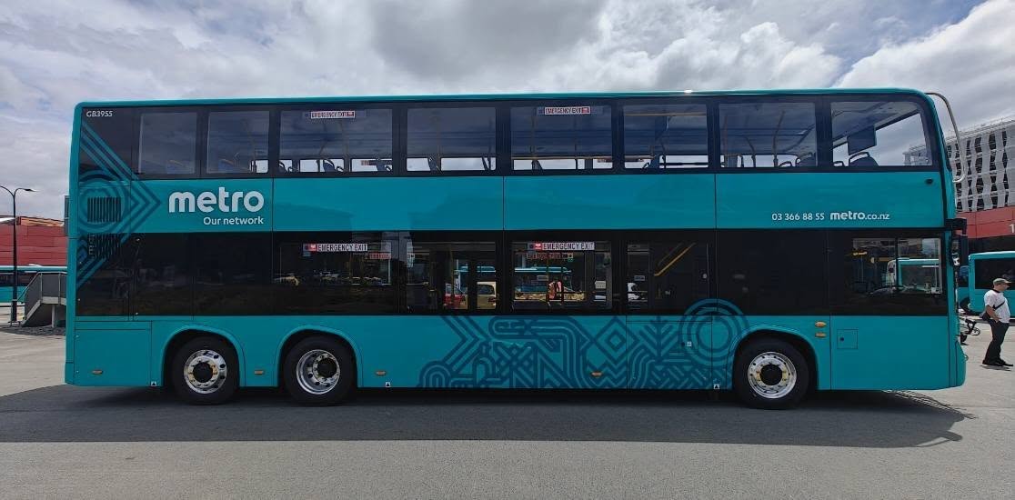 NZTransitBuzz's tweet image. #BusNews: An event to officially launch Christchurch's new electric double-decker bus was held on Monday, as the bus has completed trials and will be on route 7 in the coming weeks.