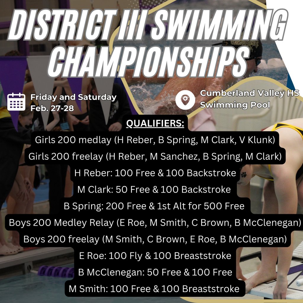 Halifax Swimming looks to make a splash at the 2026 District III AA Championships on Friday and Saturday 2/27-2/28. Complete information can be found at piaad3.org, results will be posted on Swim Cloud. GO WILDCATS!