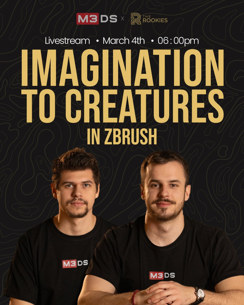 M3DS_Academy's tweet photo. We’re going live with @TheRookiesCO  🔥

Turning Imagination Into Creatures in ZBrush

Watch Marko Lazov sculpt a creature from a simple sphere in ZBrush while we talk creativity, storytelling, and why mentorship matters in building a real 3D career.

Live session with Marko Lazov (AAA Character Artist at Mundfish) and Simon Zafirovski, Head of Games & Education at M3DS Academy.

See you there 👊

#TheRookies #M3DSAcademy #ZBrush #CreatureDesign #CharacterArt #3DArt #DigitalSculpting #AAAArtist #GameArt #CGArtist #3DModeling #GameDev #ArtEducation #Mentorship #LiveSculpting