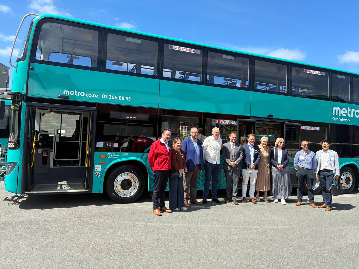 NZTransitBuzz's tweet image. #BusNews: An event to officially launch Christchurch's new electric double-decker bus was held on Monday, as the bus has completed trials and will be on route 7 in the coming weeks.