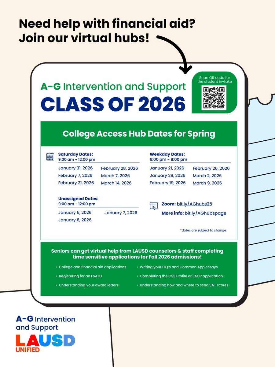 LASchools's tweet photo. Hey @LASchools! 🎓 It’s #MoneyMonday and the countdown is on. Just 7 days left to complete your #FAFSA or #CADAA!

This is your ticket to grants, scholarships, and money for college. Don’t leave free financial aid on the table. 📚

Submit by March 2 and take the next step toward your future. Visit https://t.co/ZkK0NY0DeP for support and resources.
Let’s go, Los Angeles Unified! #RaceToSubmitComplete #LAUSD