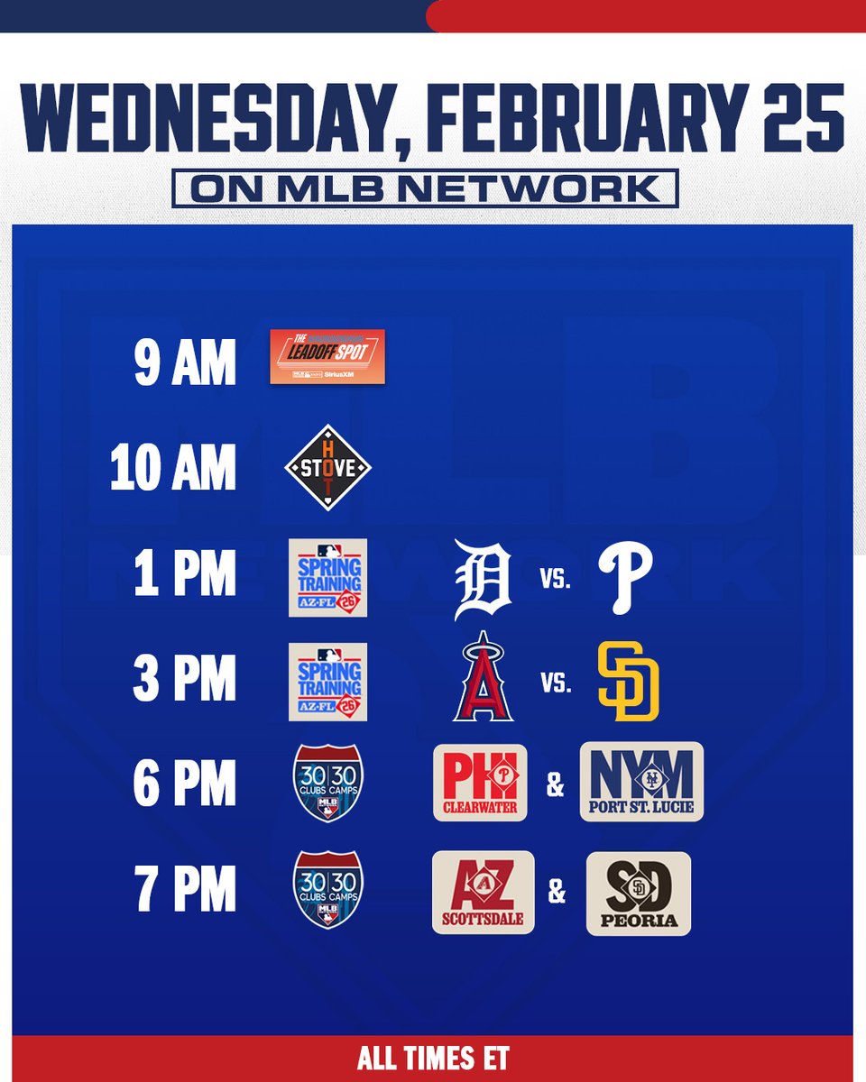 Up next on 30 Clubs, 30 Camps:
📺 Phillies and Mets at 6pm ET
📺 D-backs and Padres at 7pm ET