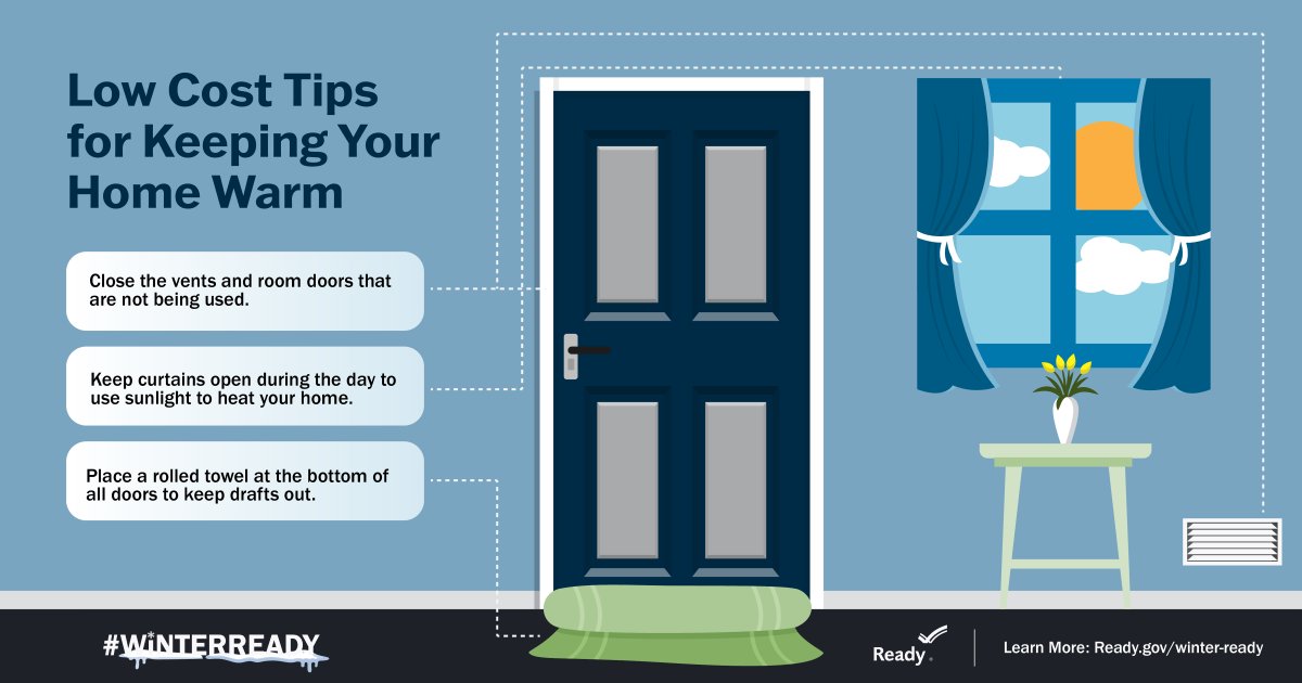 How to stay safe and warm if you lose power due to the Nor’easter:
- Stay inside
- Open blinds or curtains during the day and use the sun’s heat to warm your home
- Close vents and doors in unoccupied rooms to keep heat from escaping
ready.gov/winter-ready#p…