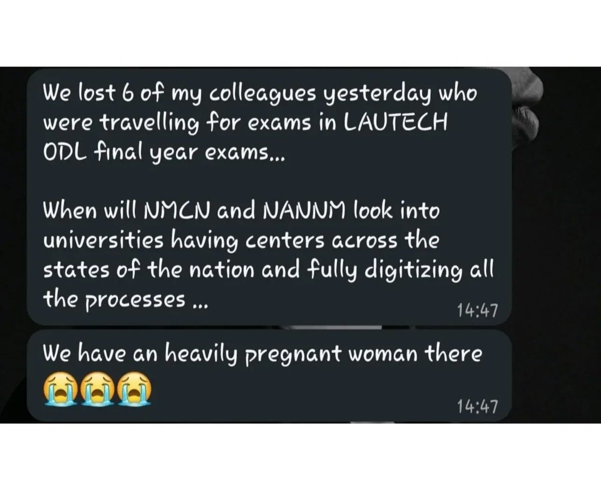 Nrs_Danie's tweet photo. SADDEST NEWS TODAY: 
Six Nurses lost their lives while travelling from Abuja to LAUTECH to write an ODL (online distance learning) exam. Among them was a pregnant woman 😩 gosh!
This is tragic, LAUTECH need to do something about having centres in different states fr 
RIP my dear colleagues 🤲🏻😖 🕊️