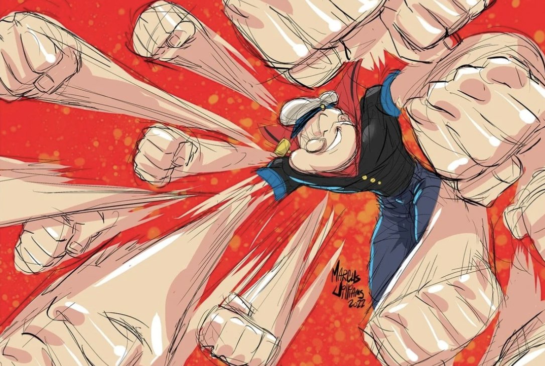 I's be punchin' so fast'k it looks'k like I got's 16 arm's! 🤜

Artwork by: <a href="/marcusthevisual/">marcus williams</a> 🎨

#Anime #Luffy #PopeyetheSailorMan