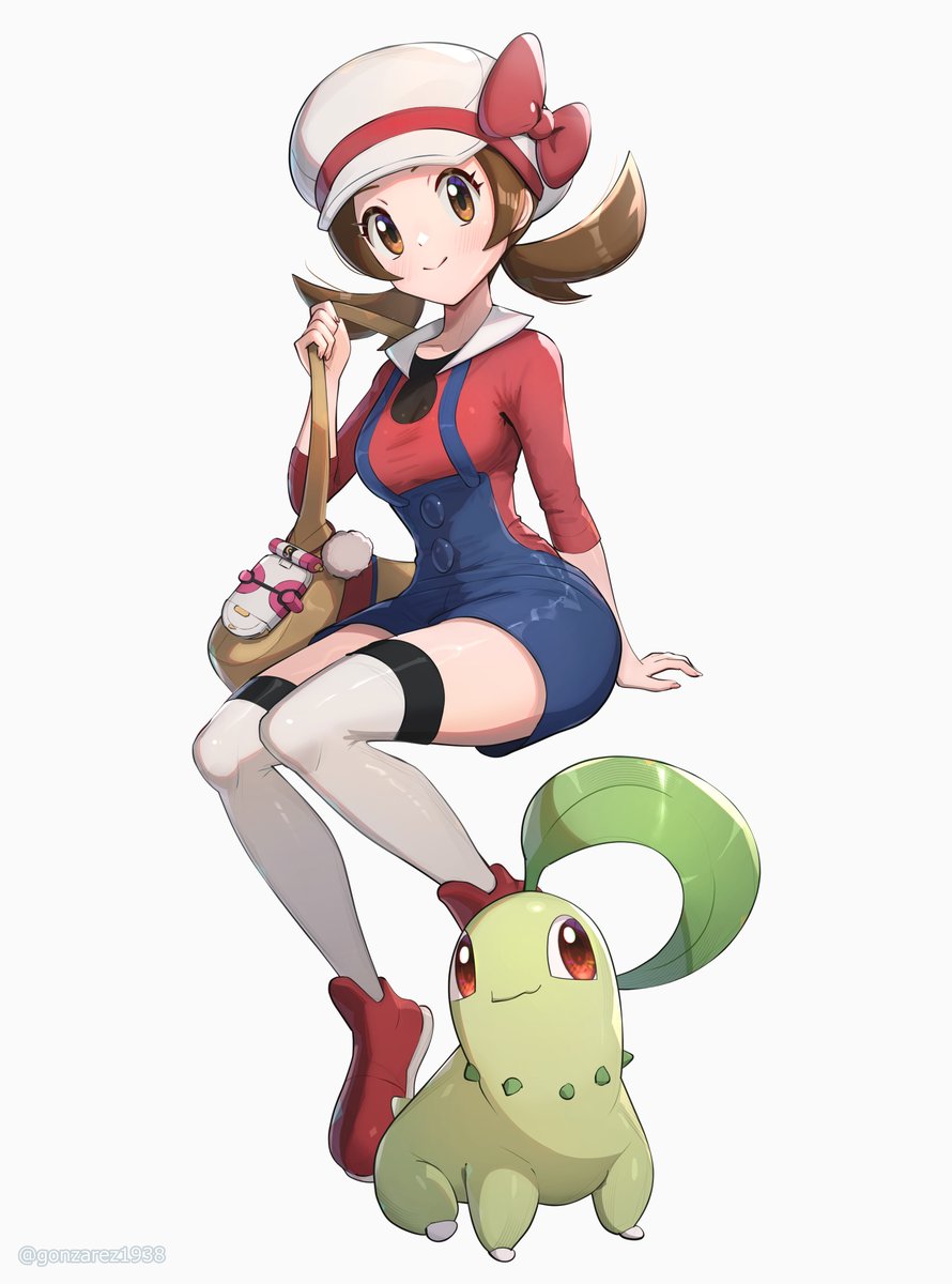 チコリータ ,コトネ(ポケモン) 「コトネ&チコリータ」|ゴンザレス・G・橋・不動のイラスト