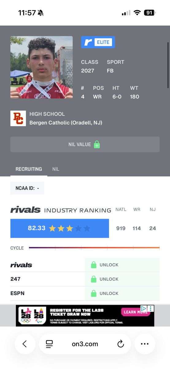 Beyond blessed to be ranked a 3⭐️!! Still work to be done. <a href="/bccoachvito/">Vito Campanile</a> <a href="/BergenCathFBall/">Bergen Catholic Football</a> <a href="/BCBROTHERHOOD/">Coach Carti</a> <a href="/samspiegs/">Sam Spiegelman</a> <a href="/ChadSimmons_/">ChadSimmons</a> <a href="/BillyEmbody/">Billy Embody</a> <a href="/TomLoy247/">Tom Loy</a> <a href="/DemetricDWarren/">Demetric D. Warren</a> <a href="/Coach_CJBailey/">CJ Bailey</a> <a href="/shayhodge3/">Shay Hodge™</a> <a href="/fbscout_florida/">Brian Smith</a> <a href="/NxgnCamps/">NXGN Camps, Inc</a>
