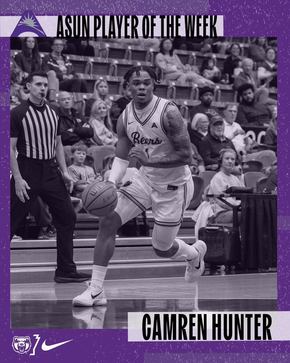 UCAMBB's tweet photo. Camren Hunter is named the ASUN Player of the Week! 
#BearClawsUp
https://t.co/zVM1IJlrBv https://t.co/RiCa5PMHlo
