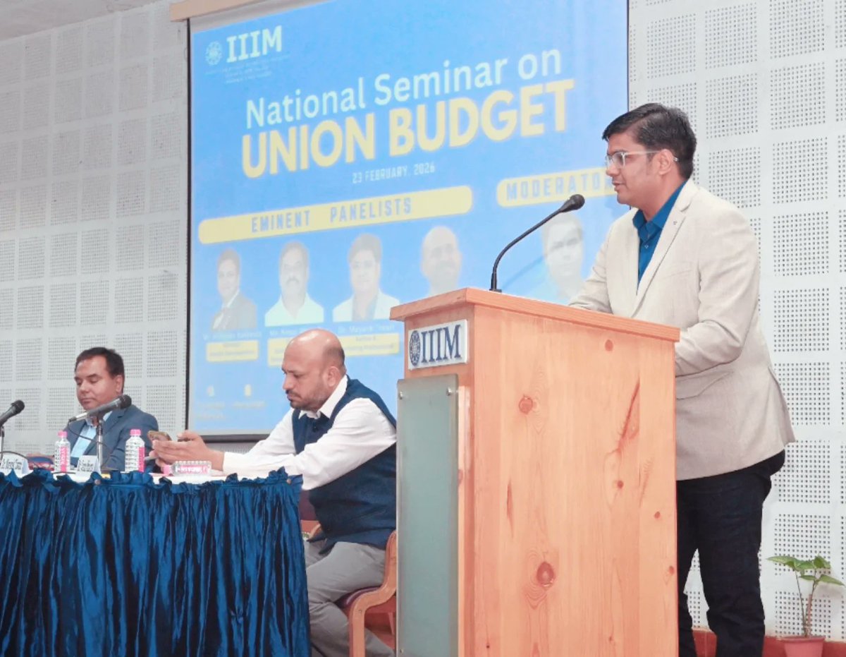 DrMayankt's tweet photo. Honored to speak at the National Seminar on #UnionBudget2026 at IIIM.Students’ sharp questions on jobs &amp; future growth 
Budget 2026’s focus on skills, startups, AI &amp; employment 
GDP growth is meaningful when it empowers young minds.
#YouthEmpowerment #NewIndia https://t.co/ypxM70byvD