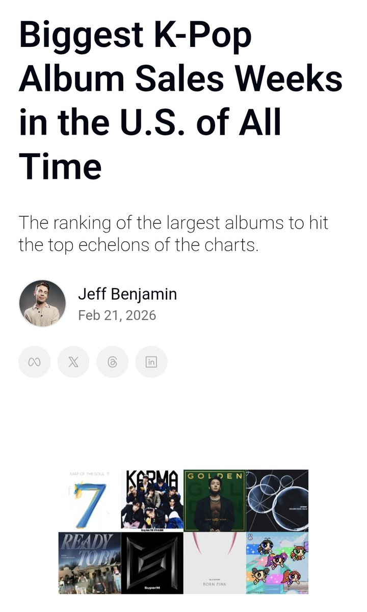 Jungkook remains the only K-pop soloist to surpass 200,000 album sales in the US in a single week and is also the only soloist ranked in the Top 10 of the biggest K-pop album weekly sales of ALL TIME in the USA