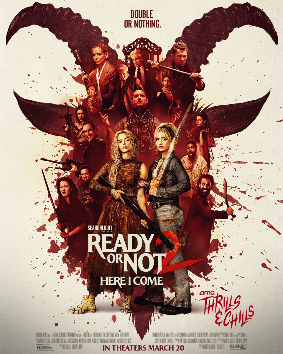 AMCTheatres's tweet image. Let the games begin. #ReadyOrNot2 is playing at AMC Theatres starting 3/20. Get tickets now! bit.ly/4tPVeaj