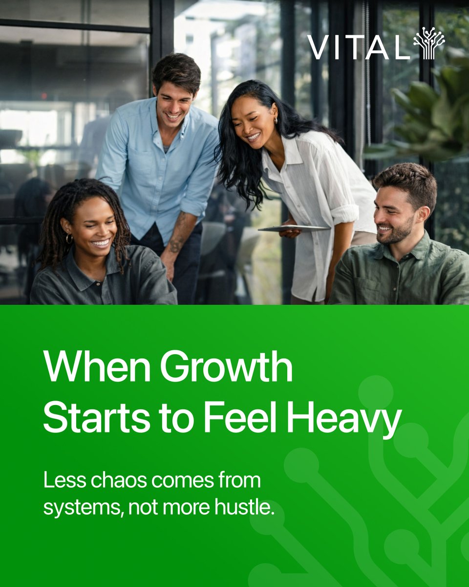 sonnekschmelz's tweet photo. If growth eats your calendar, it is not success, it is drift.

Revenue can rise while chaos compounds.

Our latest blog breaks down how structure protects time, margin, and sanity.

Read the full post here: https://t.co/7CG5LLez3i 

#GrowWithVITAL #CustomIntegration #BusinessSystems